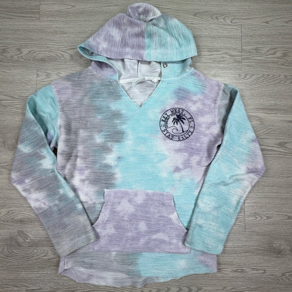 Dreamsicle Women's Hoodie Key West Stay Salty Tie Dye Blue Purple Small Beach